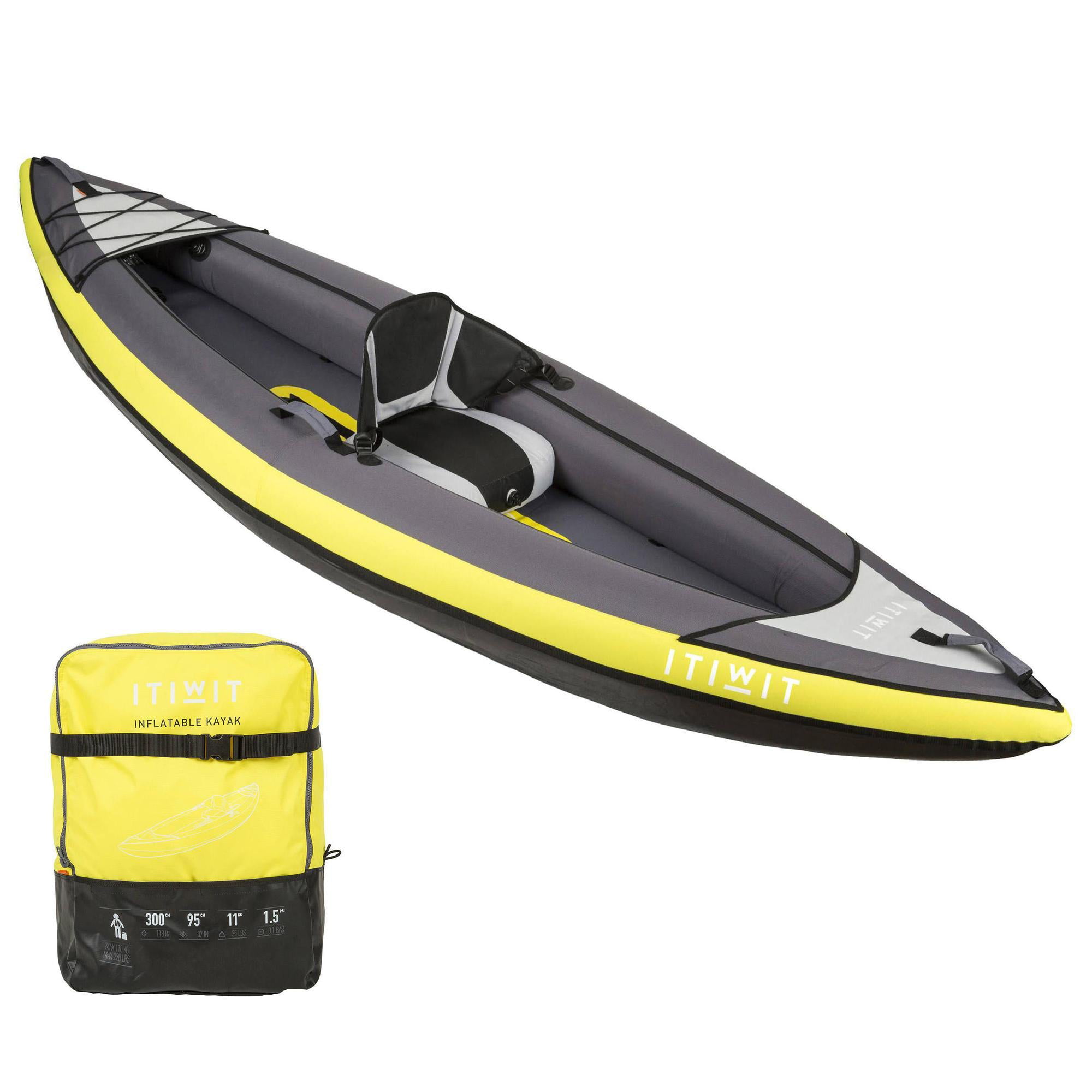 Decathlon Itiwit Inflatable Recreational Touring Sit-on-top Kayak 1 person 220lb