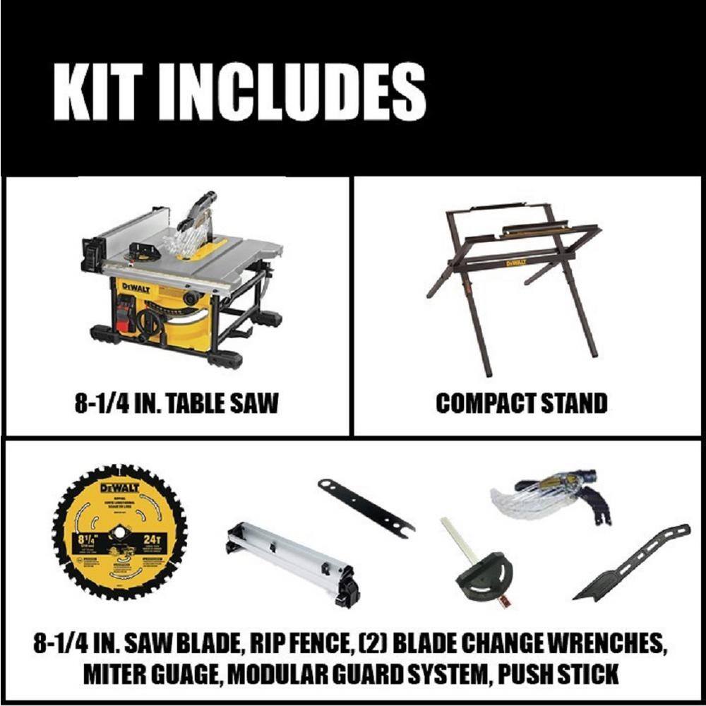 DEWALT  15 Amp Corded 8-1/4 in. Compact Jobsite Table Saw and Compact Table Saw Stand