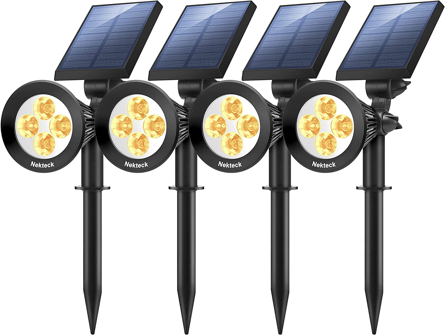 Nekteck 4 Pack Solar Lights.2-in-1 Outdoor Solar Spotlights Powered Adjustable Wall Light Landscape Lighting.Bright and Dark Sensing.Auto On/Off for Yard. Pathway. Walkway. Garden. Driveway