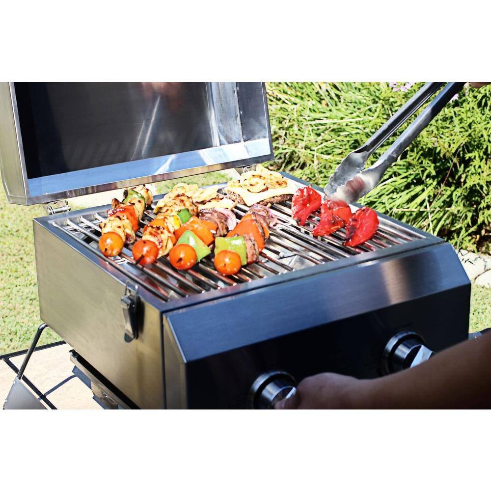 Nexgrill 820-0033 2-Burner Portable Propane Gas Table Top Grill in Stainless Steel