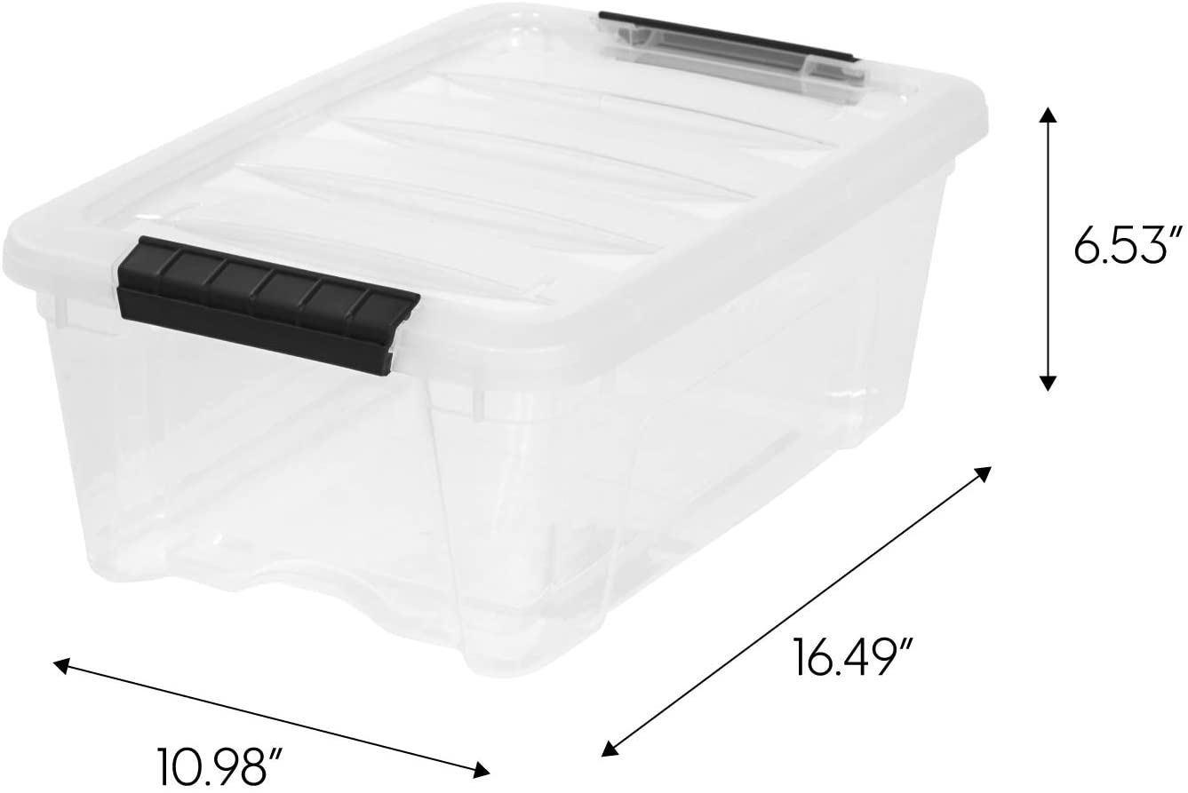 IRIS USA 12 Qt. Plastic Storage Bin Tote Organizing Container. 6 Pack. clear with Black Buckle