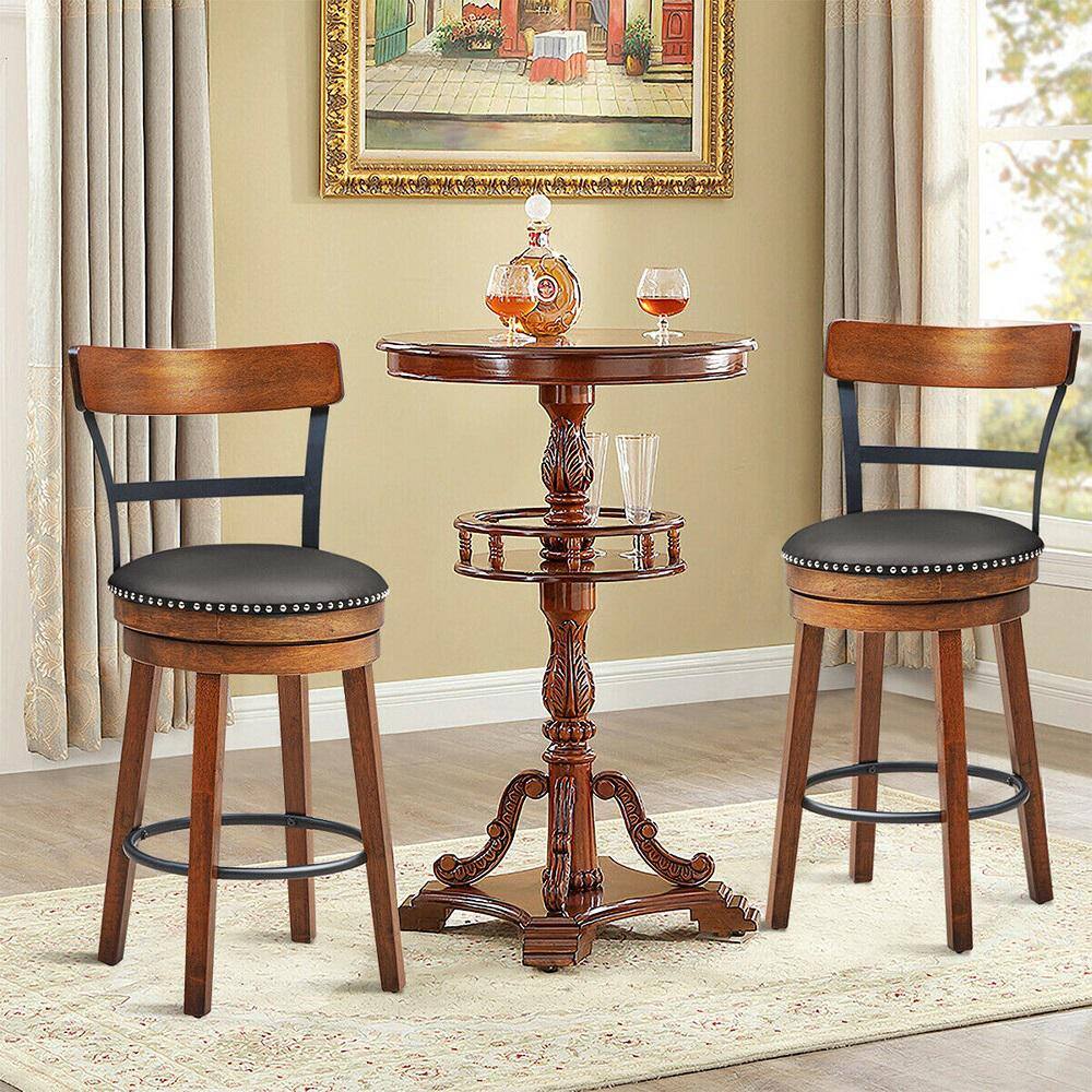 Gymax  39 in. H BarStool 25.5 in. Low Back Swivel Counter Height Dining Chair with Rubber Wood Legs Brown (Set of 4)