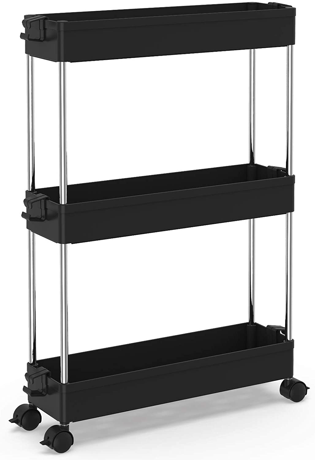 SPACEKEEPER 3 Tier Slim Storage Cart Mobile Shelving Unit Organizer Slide Out