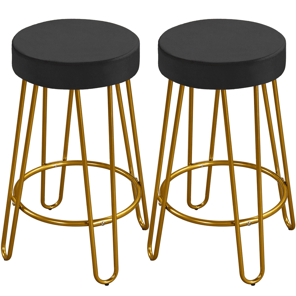 SMILE MART 26.5″H Upholstered Velvet Counter Stools with Golden Metal Legs Set of 2. Black