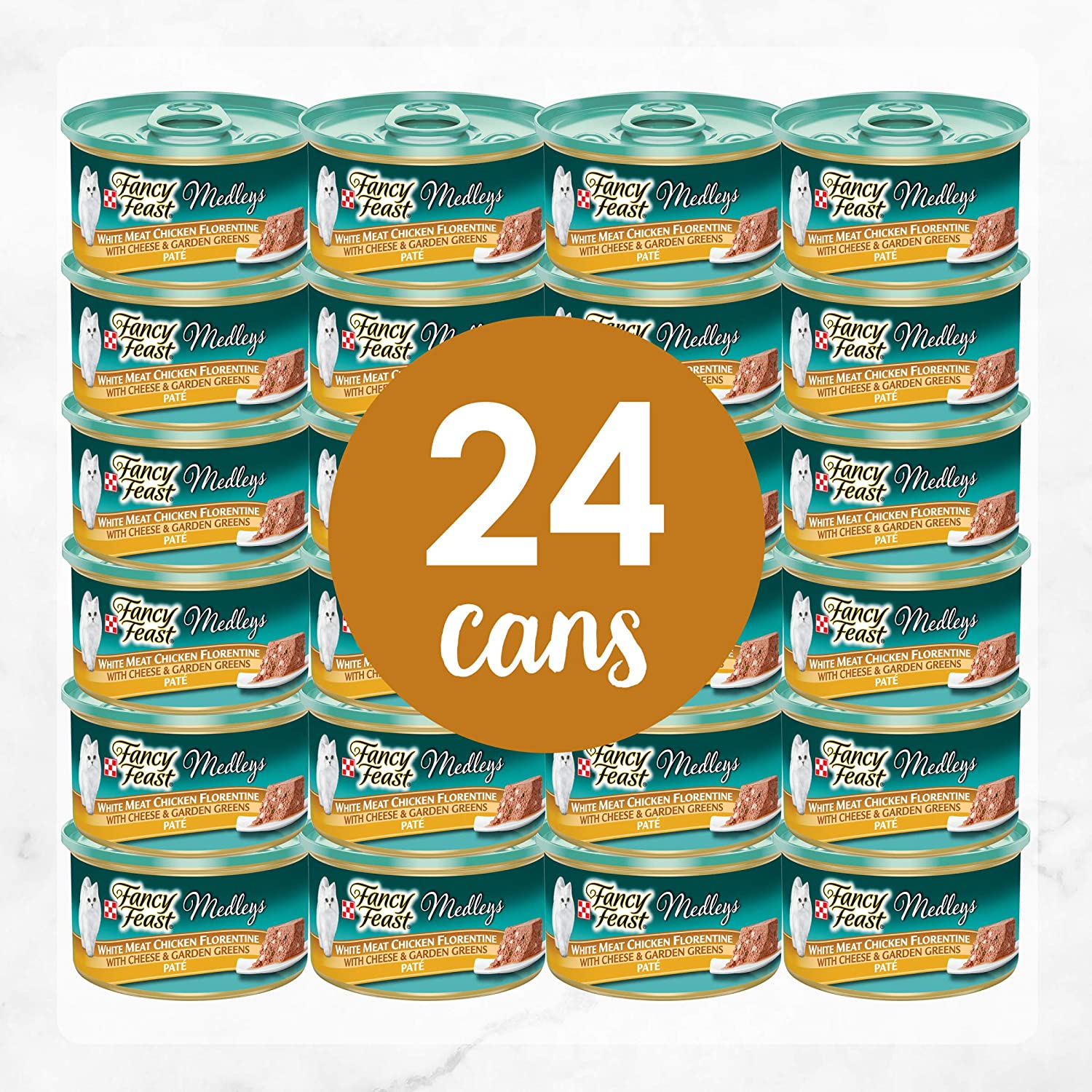 Purina Fancy Feast Pate Wet Cat Food. Medleys White Meat Chicken Florentine With Cheese and Garden Greens - (24) 3 oz. Cans