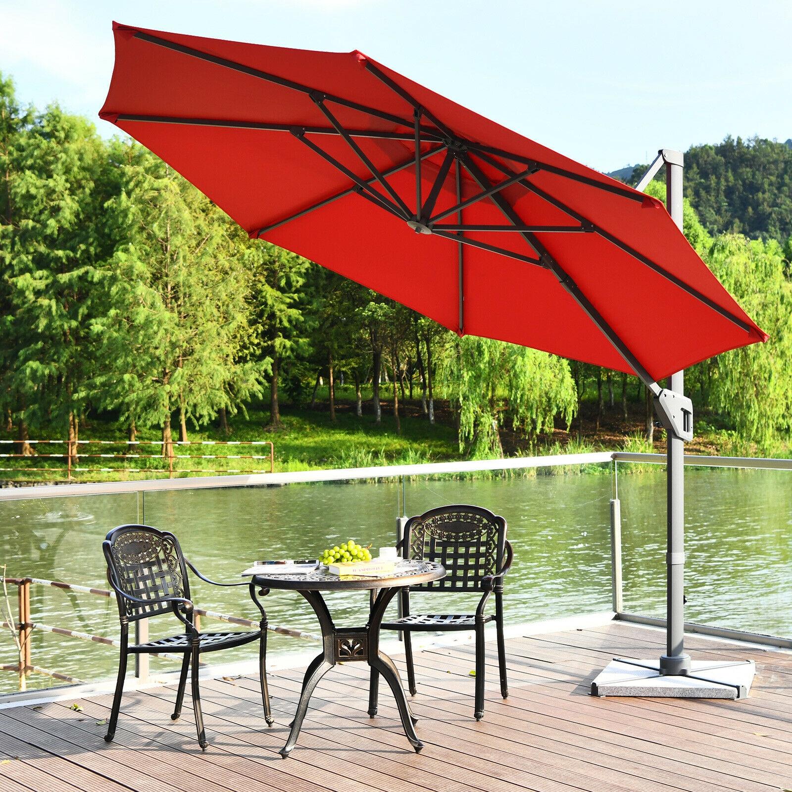 Clihome 11 Ft Patio Cantilever Umbrella Outdoor Offset Umbrella with 360 degree Rotation and Tilt System Without Weight Base