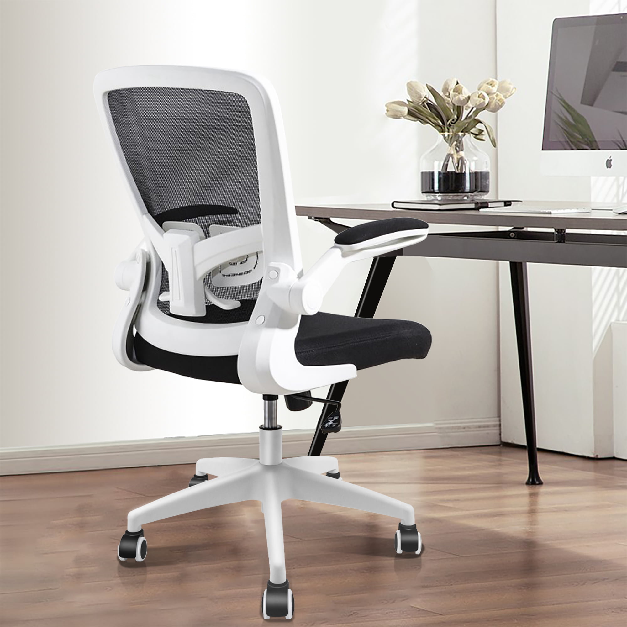 KERDOM Office Chair. Ergonomic Desk Chair with Adjustable Lumbar Support and Flip up Arms. White