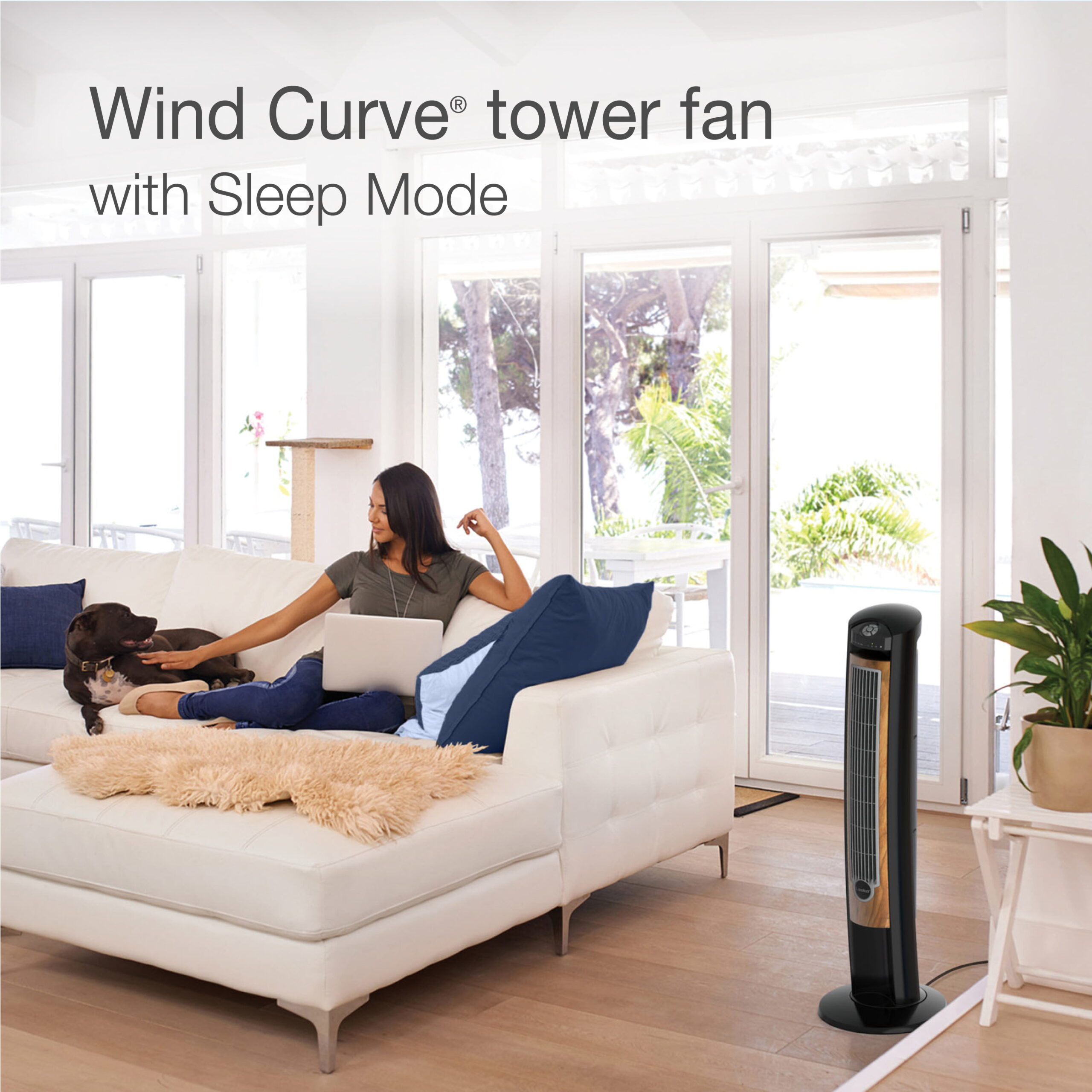 Lasko 42″ Wind Curve Tower Fan with Sleep Mode and Remote Control. T42050. Black/Brown