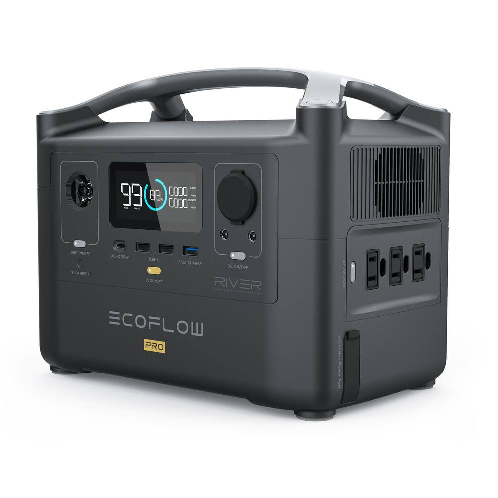 EcoFlow EFRIVER600PRO-AM 1200-Watt Peak Output River Pro Push Button Start Portable Battery Power Station. Solar Generator for Outdoors