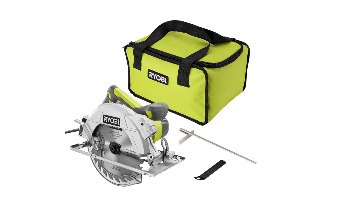 RYOBI CSB144LZK 15 Amp Corded 7-1/4 in. Circular Saw with EXACTLINE Laser Alignment System. 24T Carbide Tipped Blade. Edge Guide and Bag