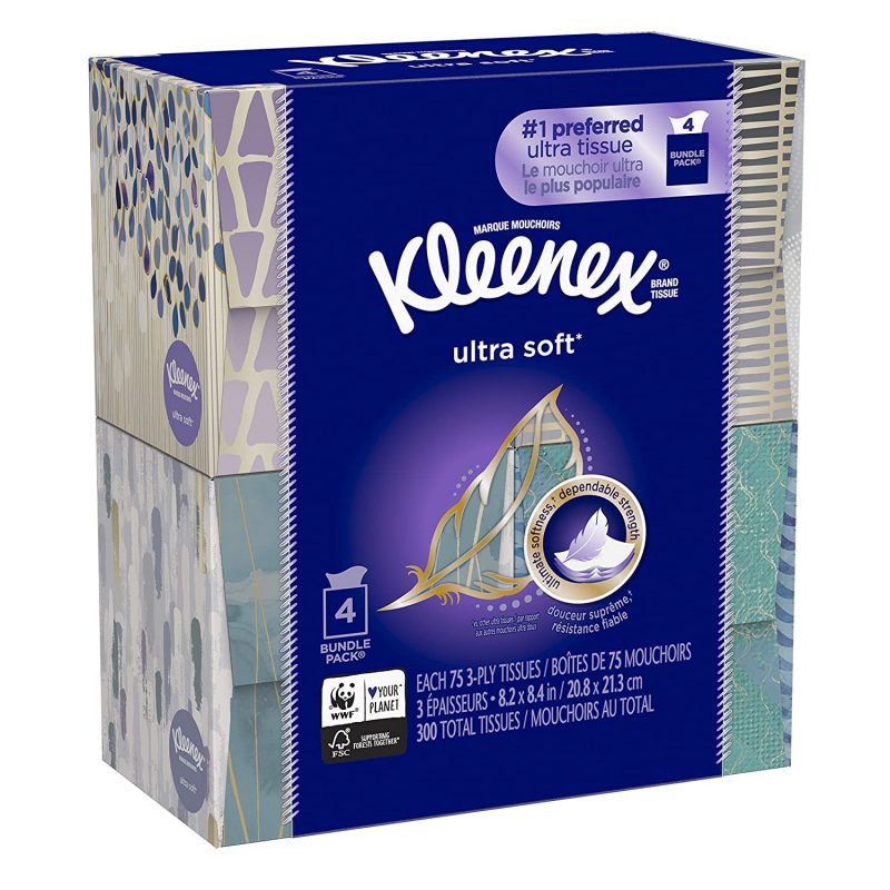 Kleenex Facial Tissue. Ultra Soft 75 Count (Pack of 4)