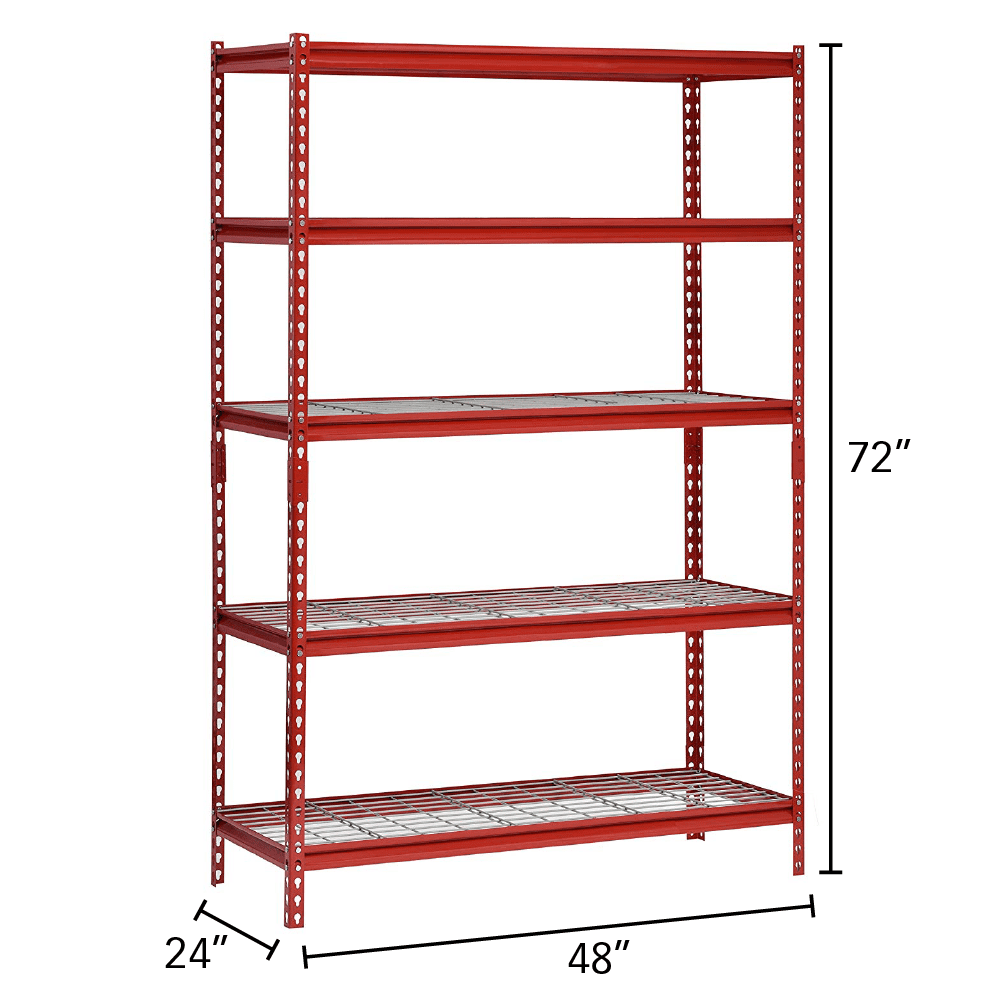 Muscle Rack 48″W x 24″D x 72″H 5-Shelf Garage Shelves. Red