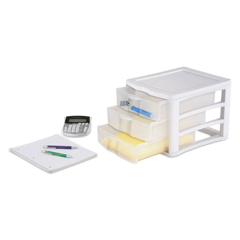 Sterilite White and Clear Countertop 3-Drawer Desktop Storage Unit (12 Pack)