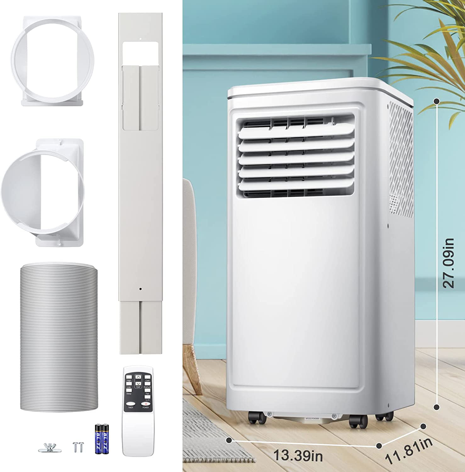 KISSAIR 6000BTU (10000 BTU ASHARE) Portable Air Conditioner. Remote Control. Cools 300sq. ft. Quiet Operation. Window Fan.24H Timer. 2 Fan Speed for Bedroom Office Home Dorm-White