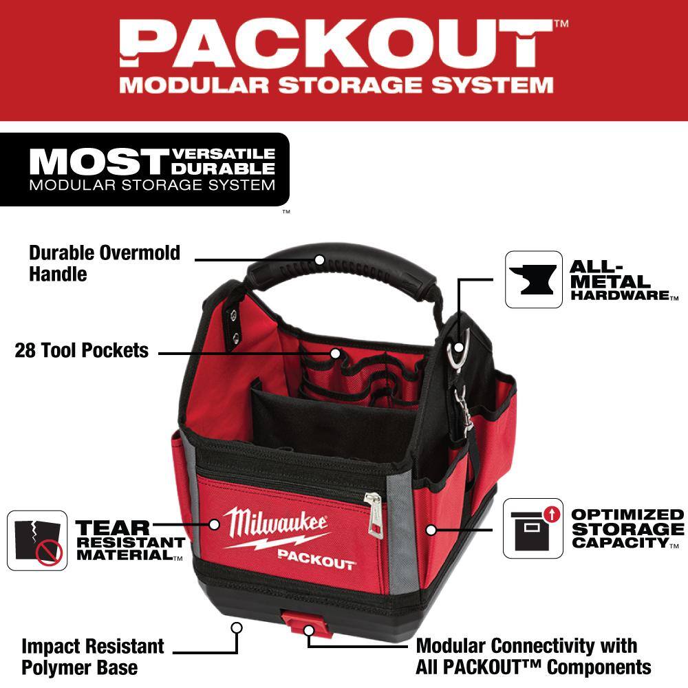 Milwaukee 48-22-8310-48-22-2718-48-22-3079 10 in. PACKOUT Tote with 6-in-1 Wire Strippers Pliers and Screwdriver Set (10-Piece)