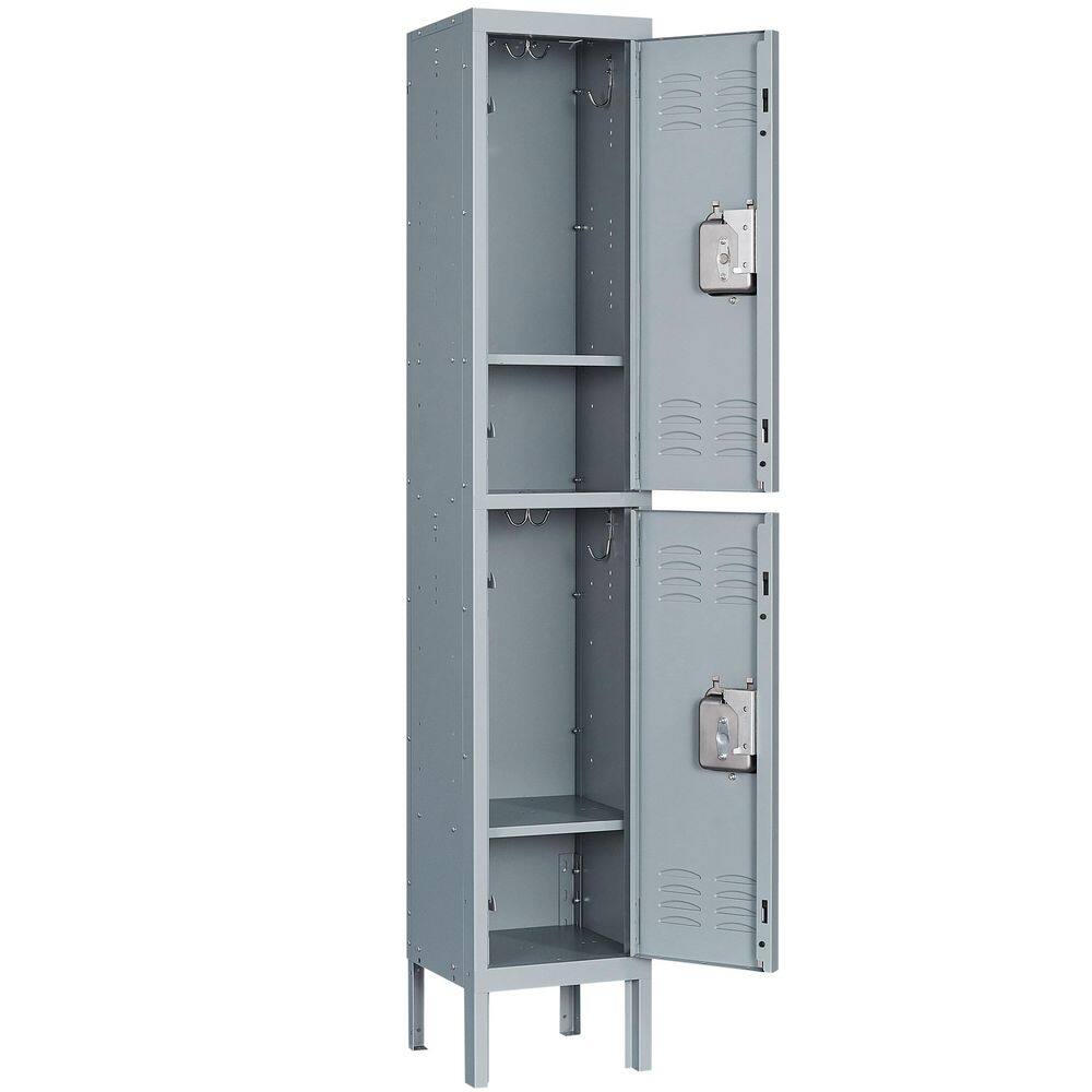 Mlezan DBDG2022101G Metal Locker 2 Tier 12 in. D x 12 in. W x 66 in. H in Gray Lockable 2 Doors Storage Locker for School Changing Room Gym