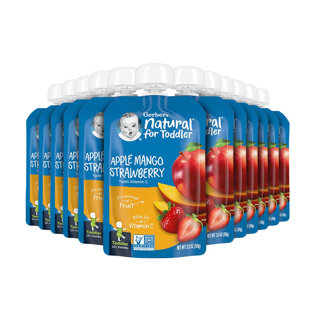 Gerber Purees Apple Mango Strawberry Toddler Pouch. Apple Mango Strawberry.  Baby Food (Pack of 12)
