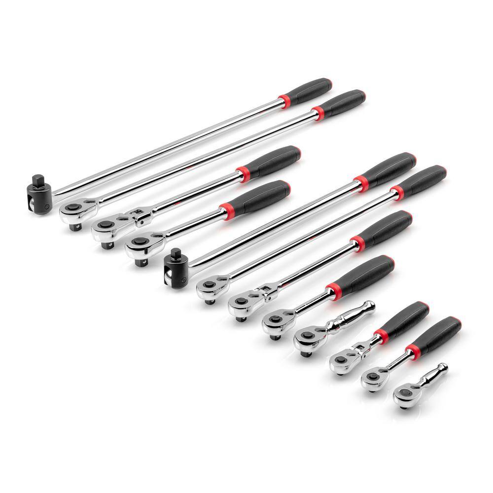 TEKTON SDR99005 1/4 in.. 3/8 in.. 1/2 in. Drive Quick-Release Comfort Grip Ratchet and Breaker Bar Set (12-Piece)
