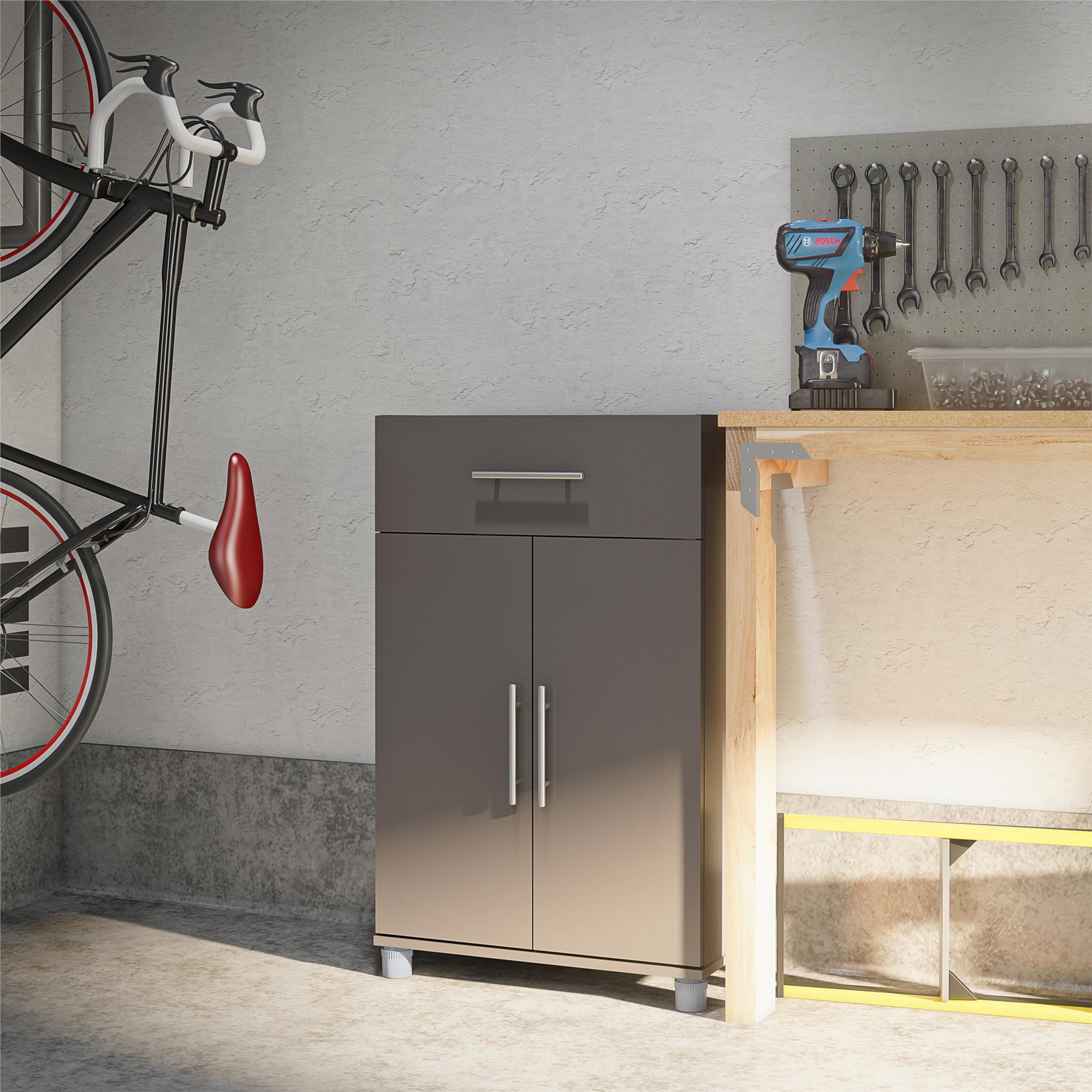 Systembuild Evolution Westford 2 Door/1 Drawer Garage Storage Cabinet. Graphite Gray