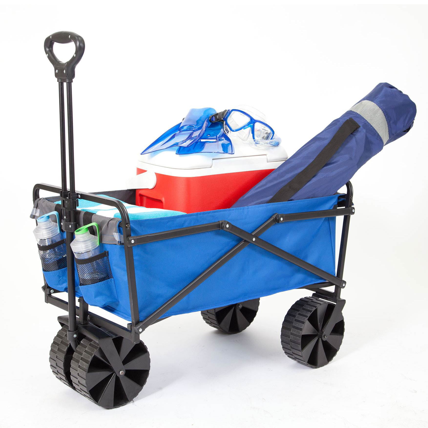 Seina 150lb Capacity Folding Steel Outdoor Utility Wagon Cart. Blue/Gray