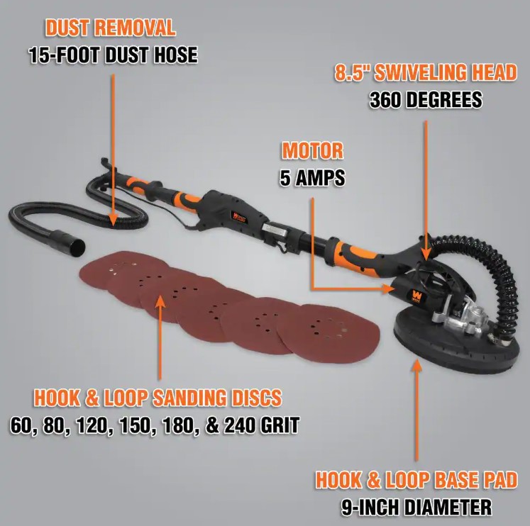WEN 6369 Variable Speed 5 Amp Drywall Sander with 15 ft. Hose