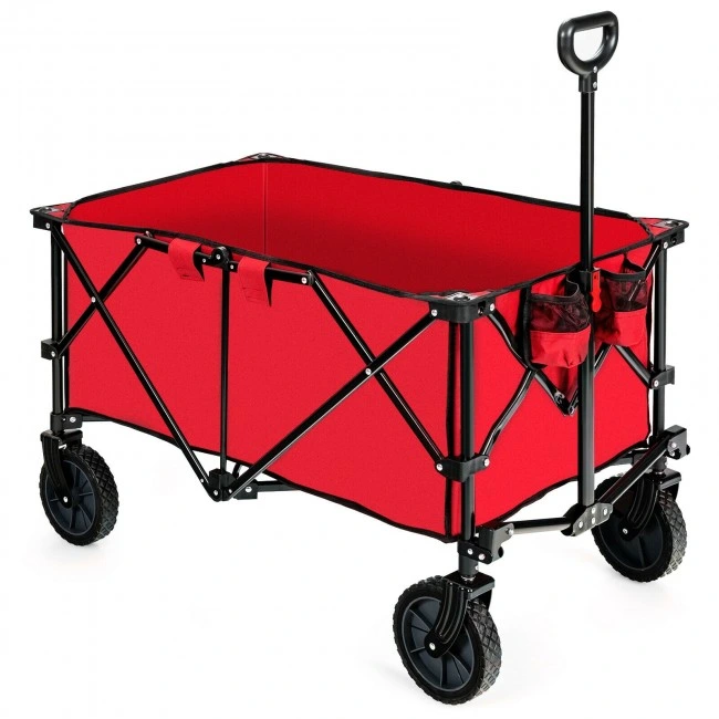 Outdoor Folding Wagon Cart. Red. 11″ x 9.5″ x 24.5″  with Adjustable Handle and Universal Wheels