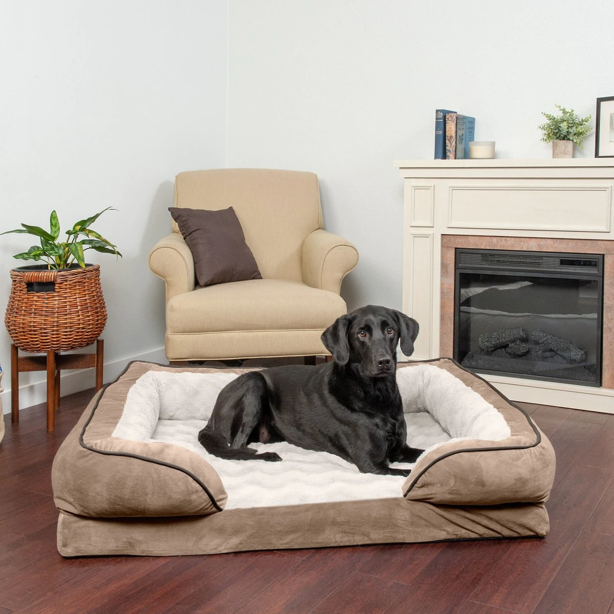 FurHaven Velvet Waves Perfect Comfort Orthopedic Sofa Cat & Dog Bed. Brownstone. Jumbo