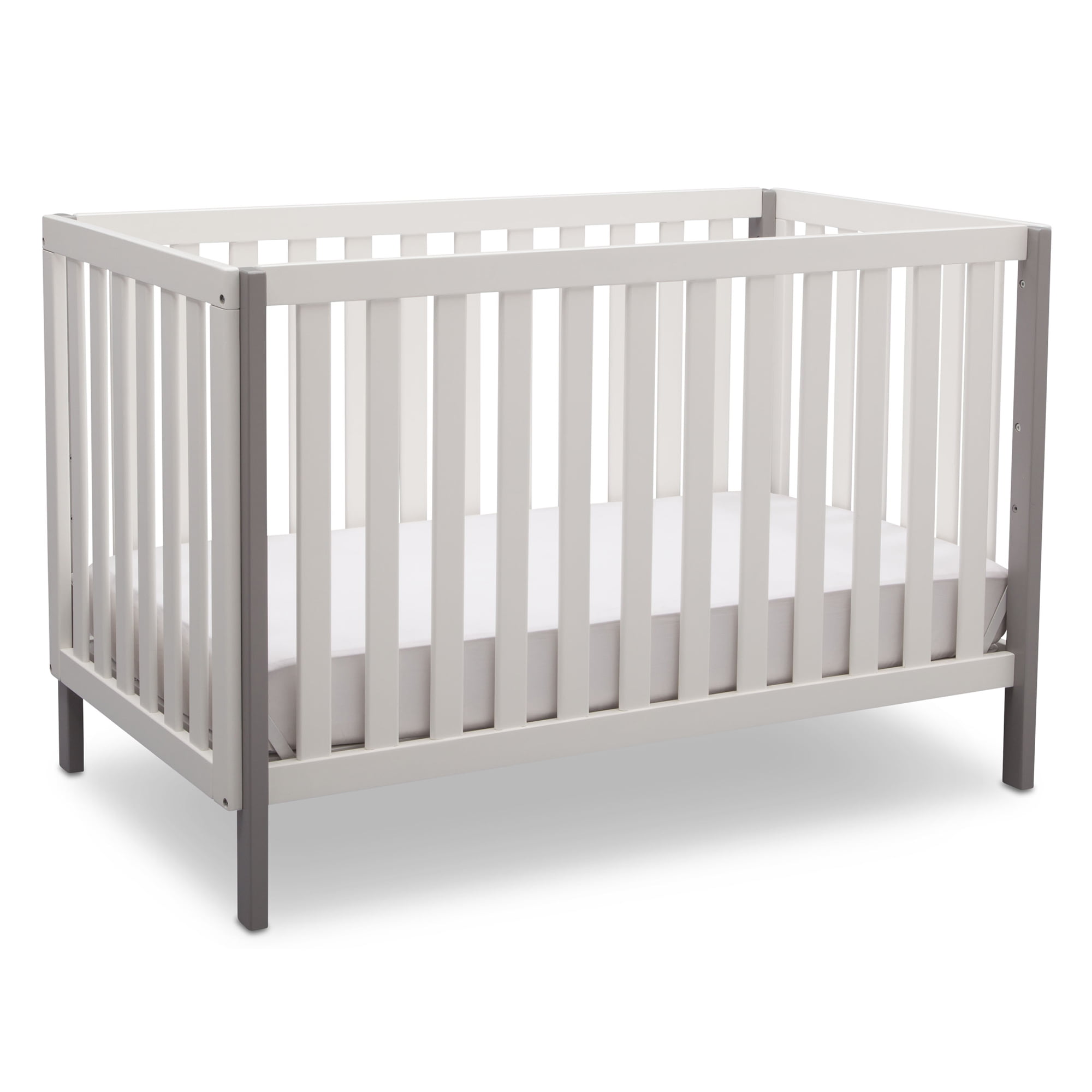 Delta Children Milo 3-in-1 Convertible Crib. Greenguard Gold Certified. Bianca White/Grey