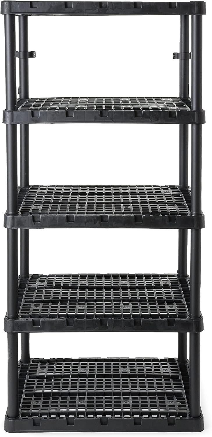 Gracious Living 5 Shelf Knect-A-Shelf Ventilated Extra Heavy Duty Storage Unit 24 x 36 x 72 Organizer System for Home. Garage. Basement & Laundry. Black