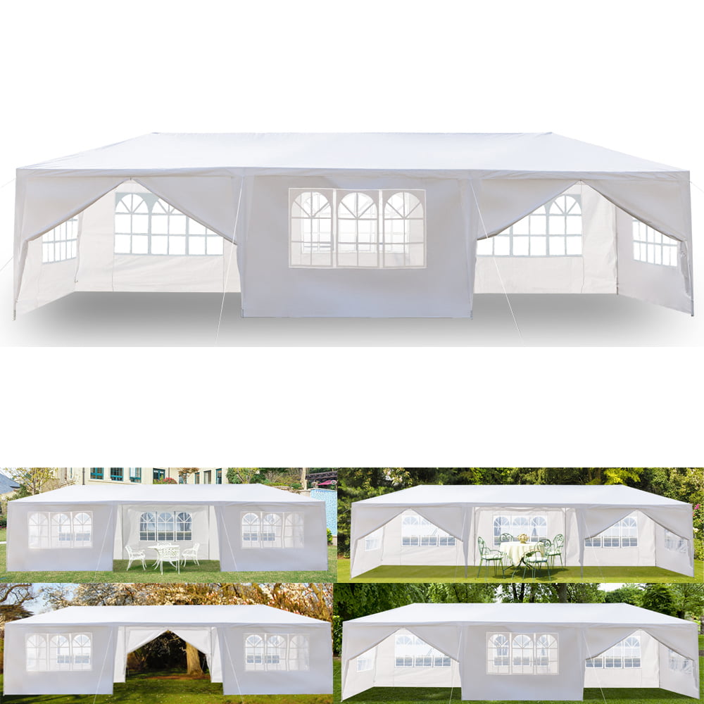 Resenkos 10′ x 30′ Outdoor White Waterproof Gazebo Canopy Tent with Removable Sidewalls and Windows Heavy Duty Tent (10′ x 30′ with 8 Sidewalls)