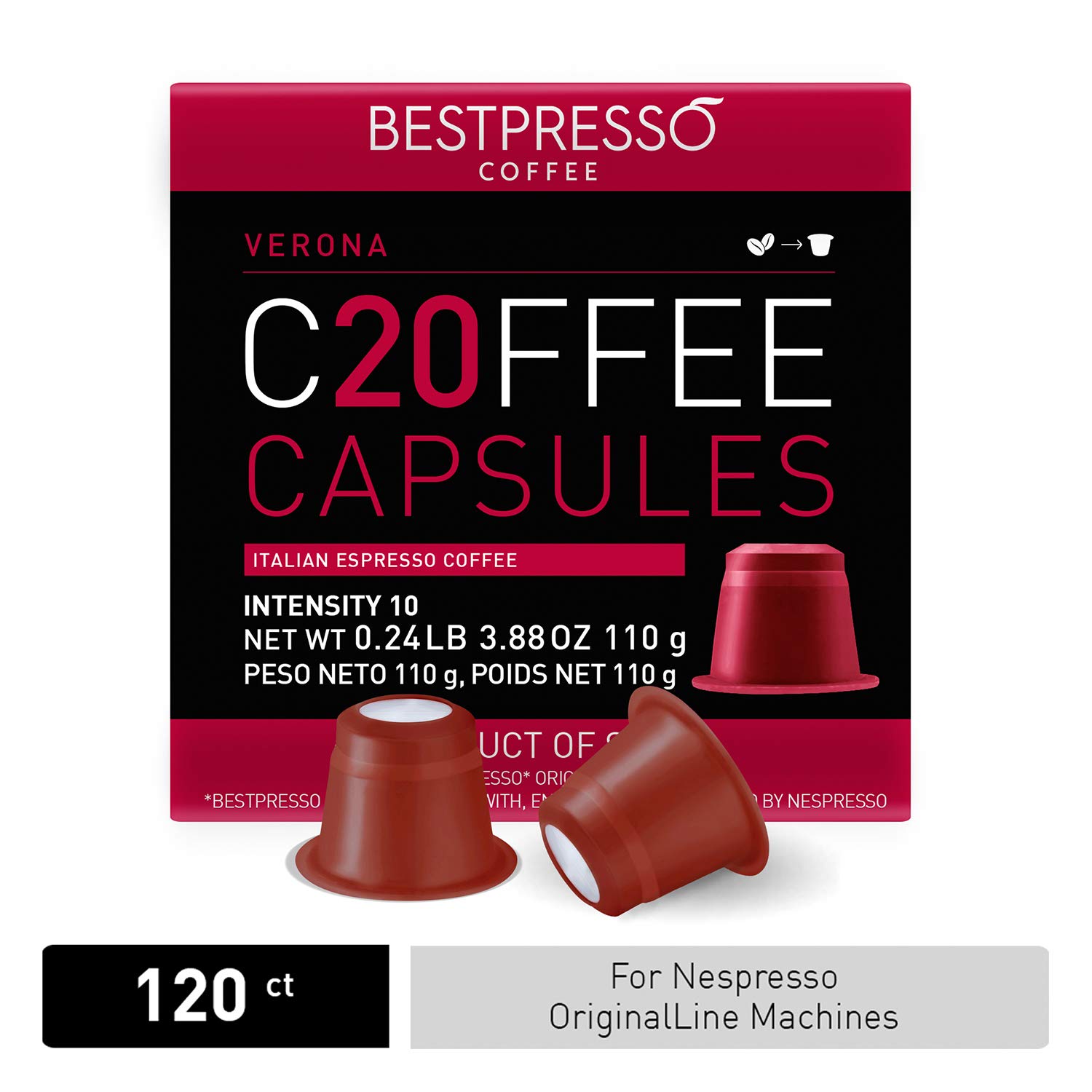 Bestpresso Coffee for Nespresso Original Machine 120 pods Certified Genuine Espresso Verona Blend (High Intensity) Pods Compatible with Nespresso Original 60 Days Satisfaction Guarantee