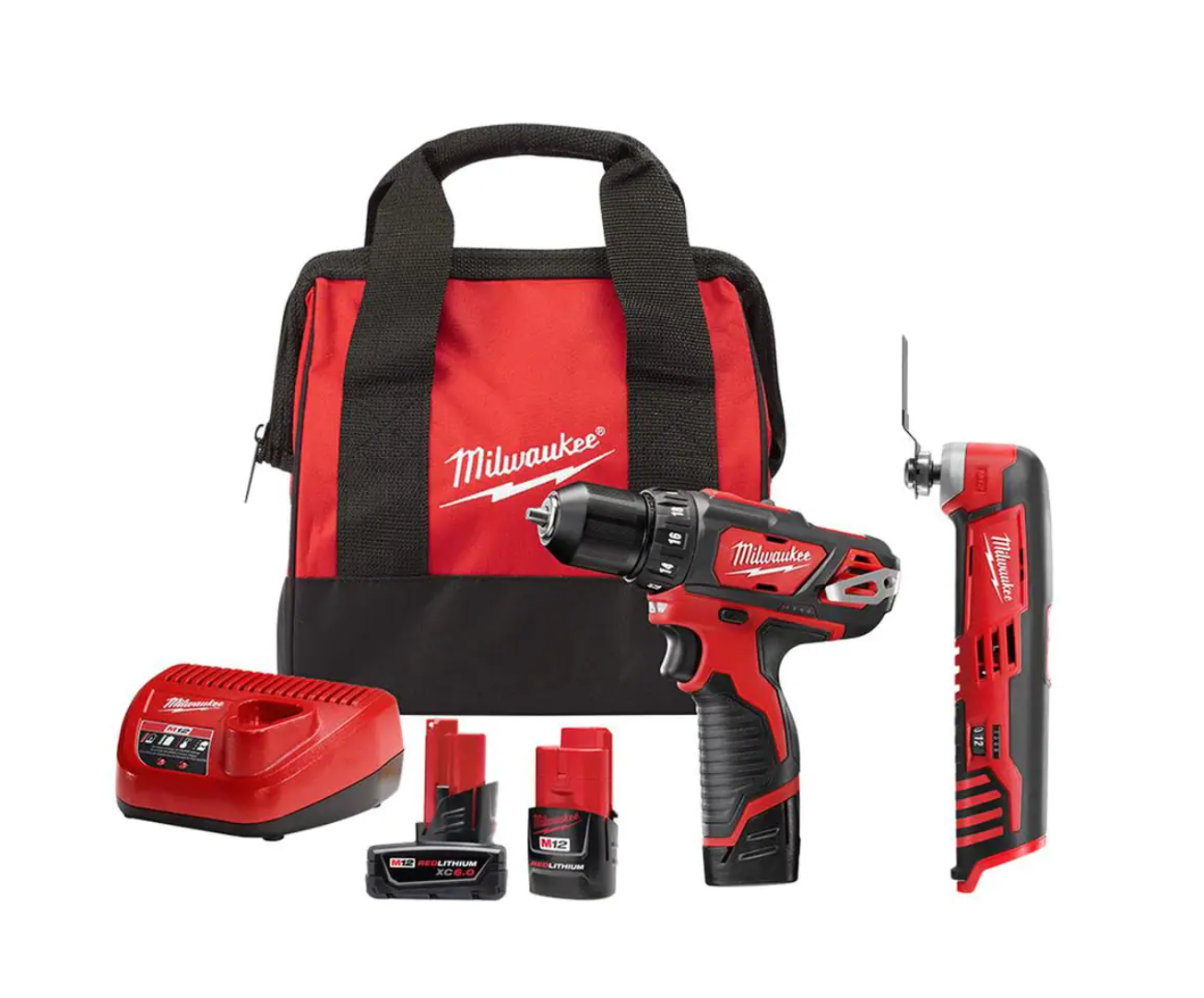Milwaukee 2407-22-2426-20-48-11-2460 M12 12V Lithium-Ion Cordless 3/8 in. Drill/Driver Kit with M12 Oscillating Multi-Tool and 6.0 Ah XC Battery Pack
