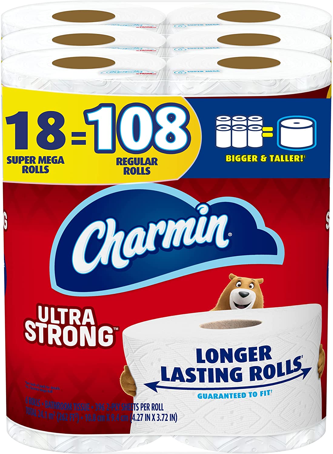 Charmin Ultra Strong Toilet Paper 18 Super Mega Roll. 396 Sheets Per Roll