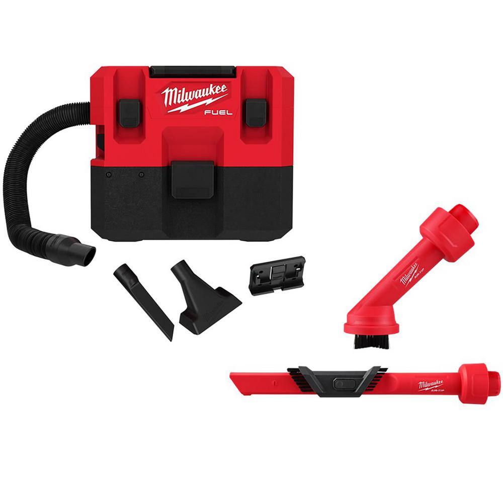 Milwaukee 0960-20-49-90-2035-49-90-2023 M12 FUEL Cordless 1.6 Gal. Wet/Dry Vacuum with AIR-TIP 1-1/4 in. - 2-1/2 in. (2-Piece) Cross Brush and Crevice Kit