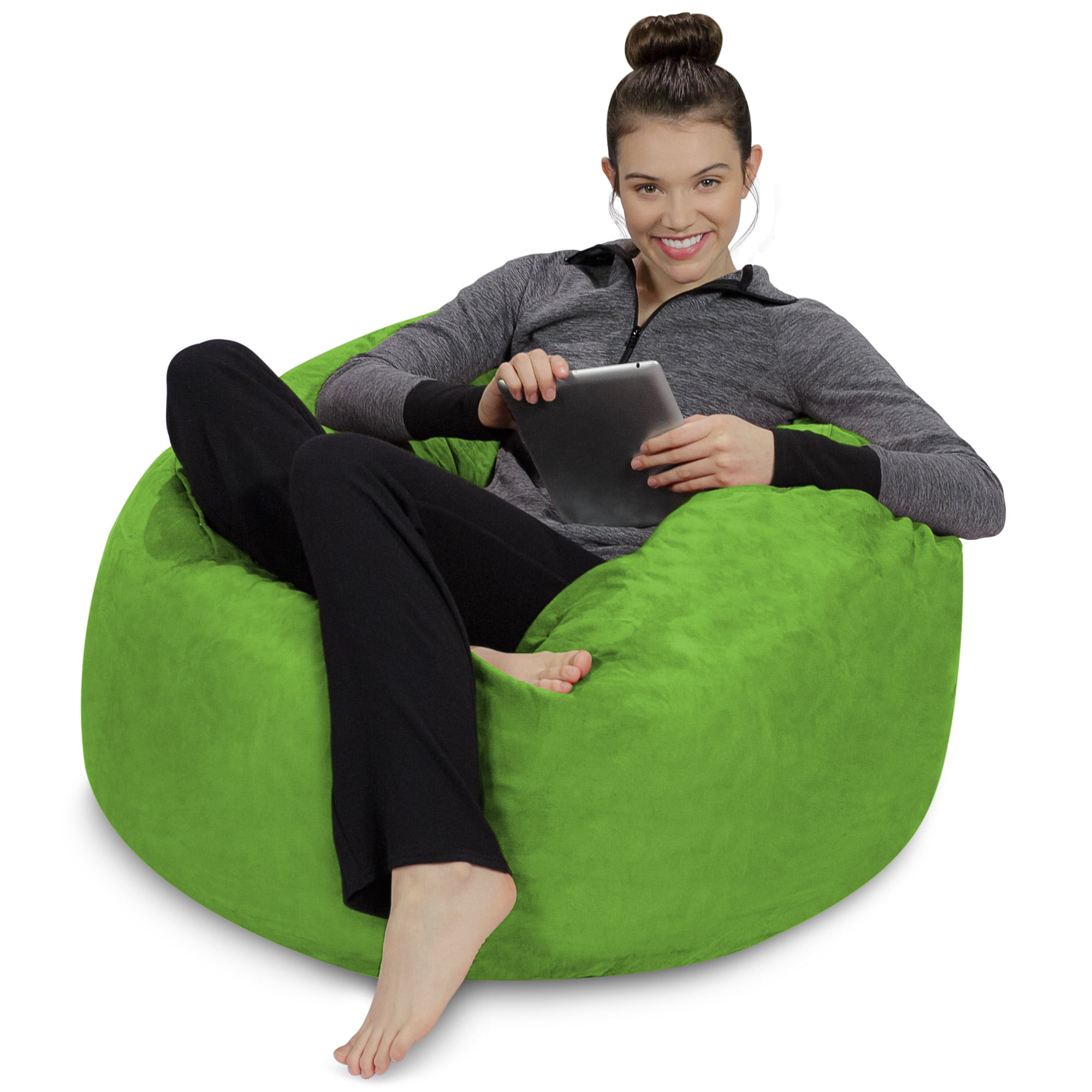 Sofa Sack Bean Bag Chair. Memory Foam Lounger with Microsuede Cover. Kids. 3 ft. Lime