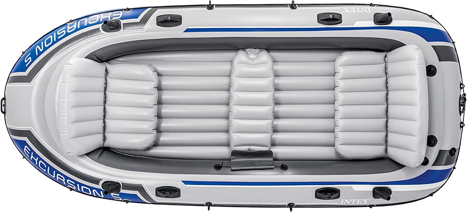 Intex Excursion 5 Person Inflatable Boat Raft Set Heavy Duty Fishing. Gray