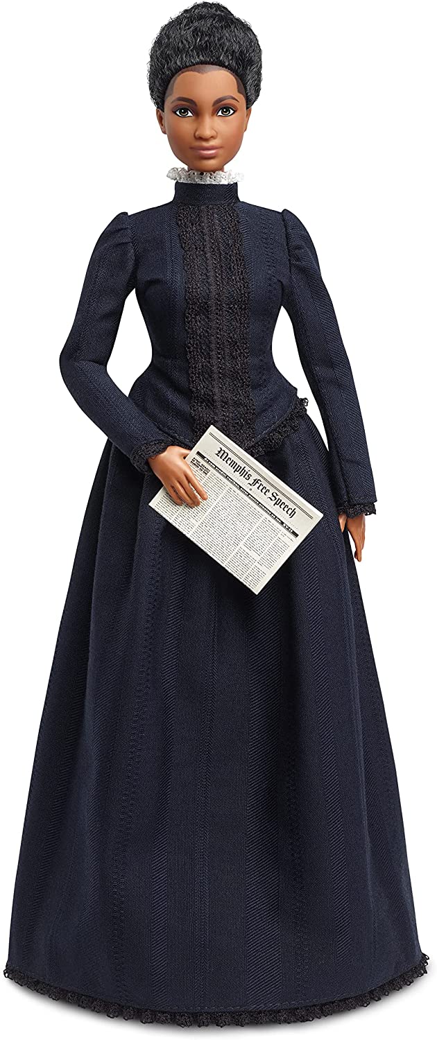 Ida B. Wells Barbie Inspiring Women Doll Wearing Blue Dress. with Newspaper Accessory