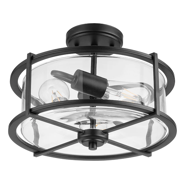 allen + roth  3-Light 13-in Black Incandescent Semi-flush Mount Light