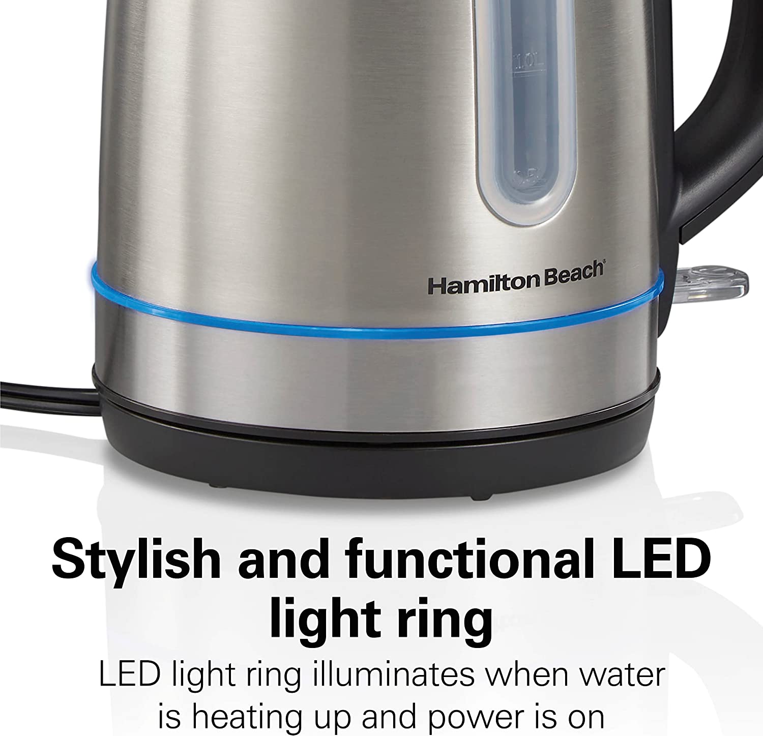 Hamilton Beach Electric Tea Kettle. Water Boiler & Heater. 1.7 Liter. Cordless Serving. 1500 Watts for Fast Boiling. Auto-Shutoff and Boil-Dry Protection. Stainless Steel with LED Light Ring (41037)