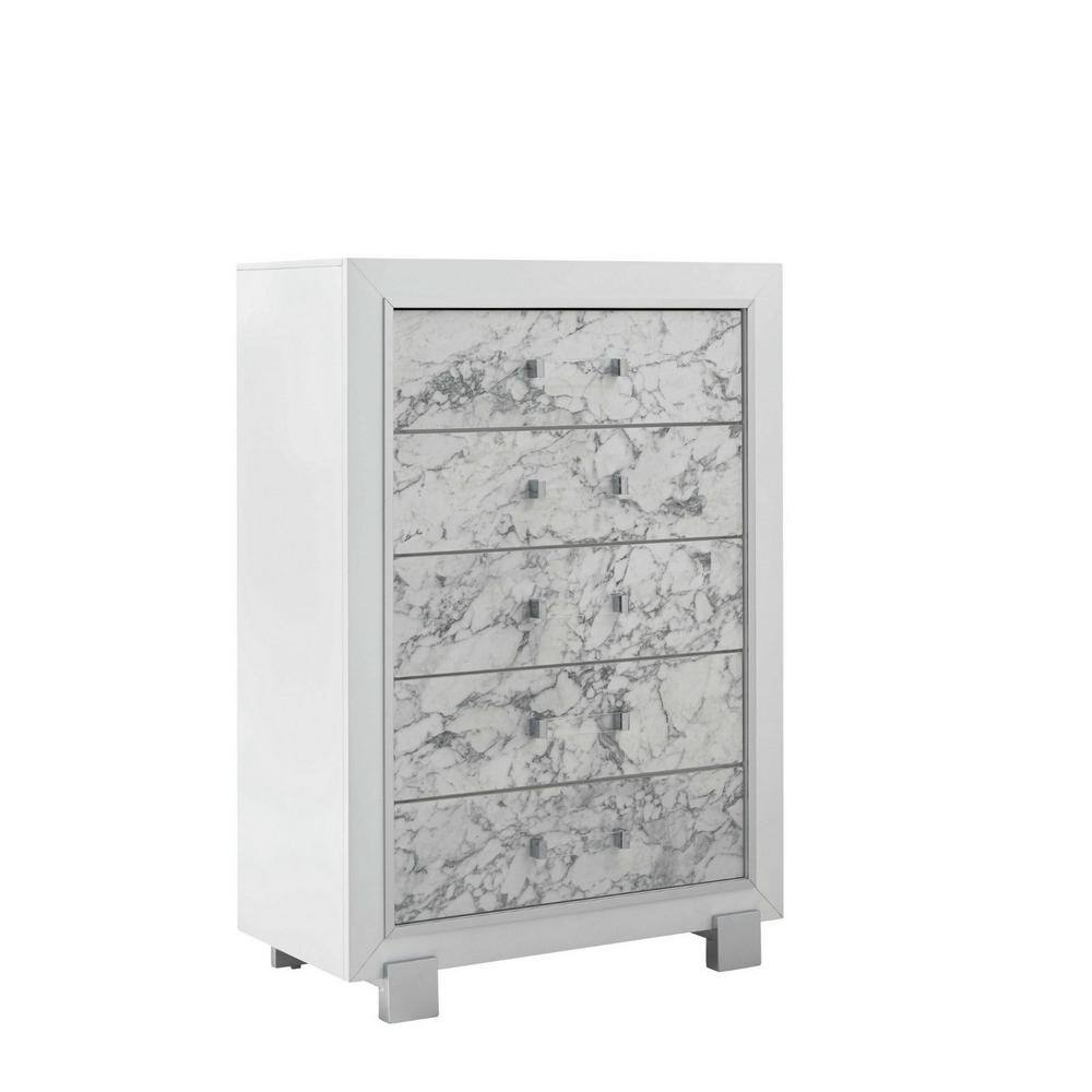 HomeRoots  Amelia White 5-Drawer Chest of-Drawers ( 16.5 in. W x 47.75 in. H)