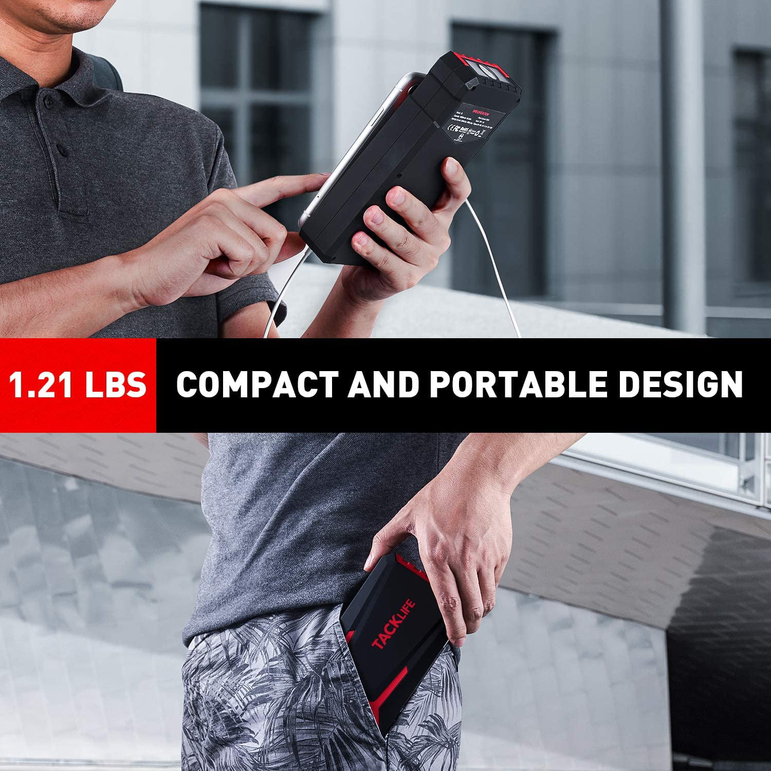 Tacklife 800A Peak 18000mAh Car Jump Starter Up to 7.0L Gas. 5.5L Diesel Engine. 12V Auto Battery Booster T8 Red