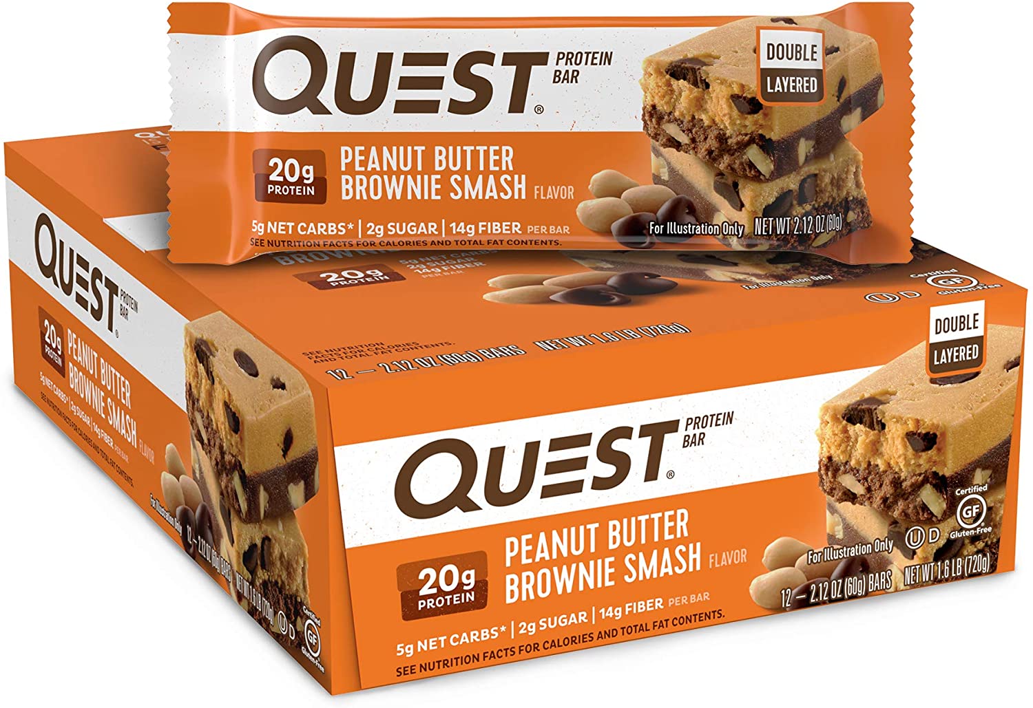 Quest Nutrition- High Protein. Keto Friendly. Peanut Butter Brownie Smash. 12 Count