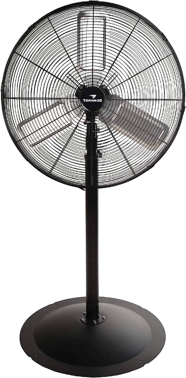 Tornado 24 Inch High Velocity Oscillating Metal Pedestal Fan Commercial. Industrial Use 3 Speed 7600 CFM 1/4 HP 6.6 FT Cord UL Safety Listed