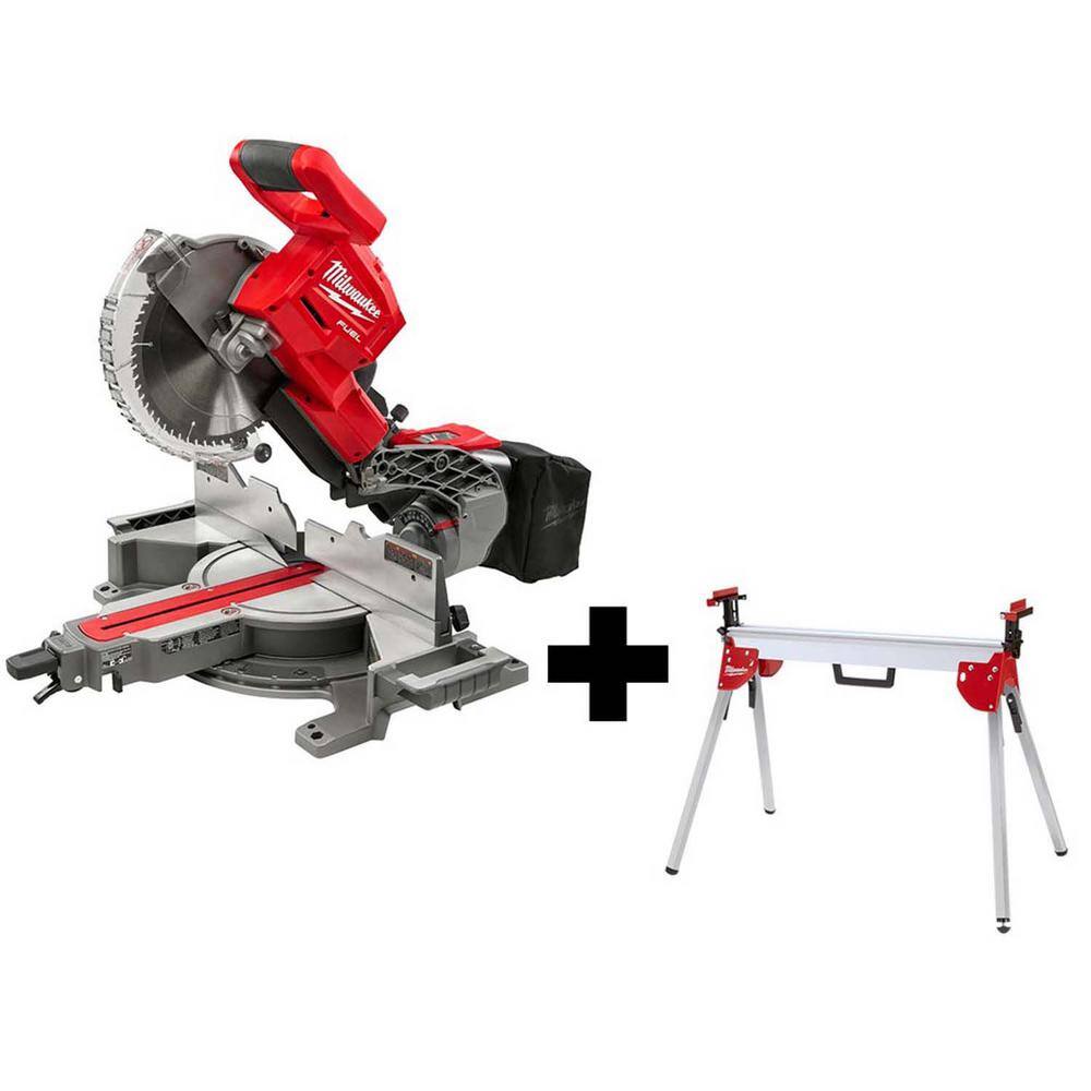Milwaukee 2734-20-48-08-0551 M18 FUEL 18V Lithium-Ion Brushless Cordless 10 in. Dual Bevel Sliding Compound Miter Saw with Stand (Tool-Only)