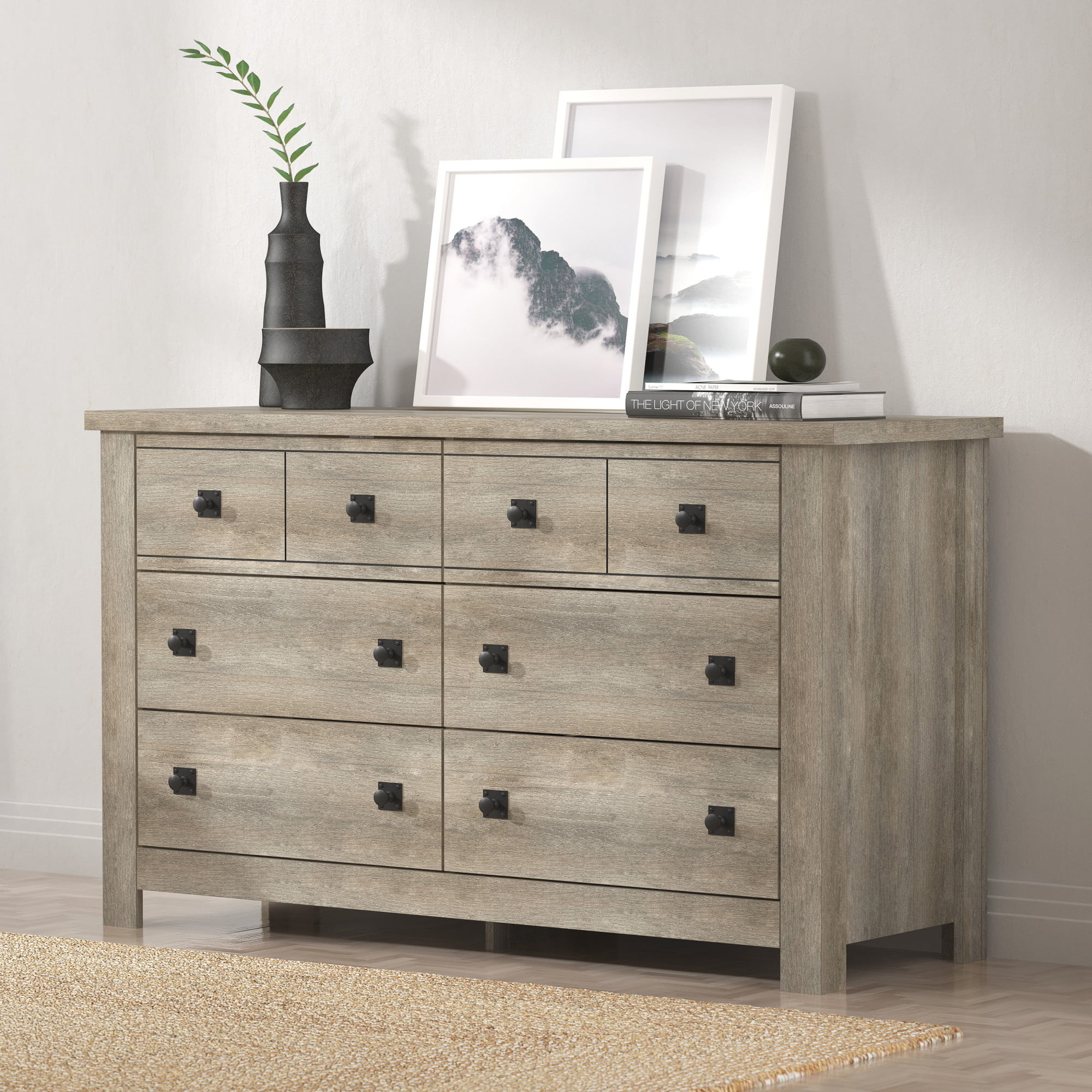 Hillsdale Addison Farmhouse 6 Drawer Dresser. Driftwood Gray