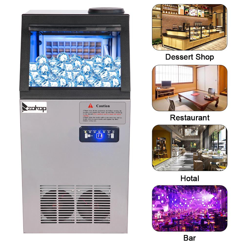 Zokop Commercial Ice Maker Machine 11-18 Minutes Quick Ice Making Cycle 150 lbs. 24h Storing Ice 24 lbs