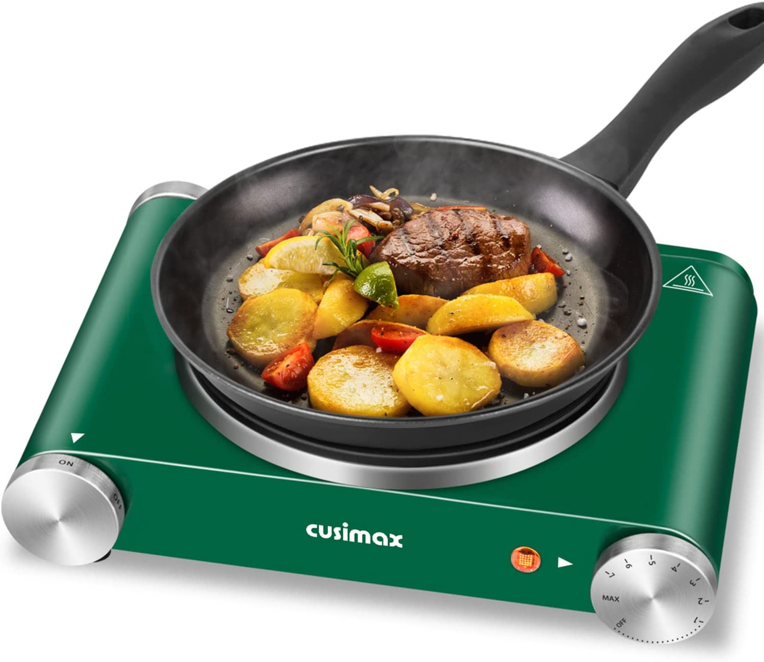 Cusimax Hot Plate Electric Burner. Single Burner Cast Iron hot plates. Portable Burner. Control Stainless Steel Non-Slip. Upgraded Version (Green)