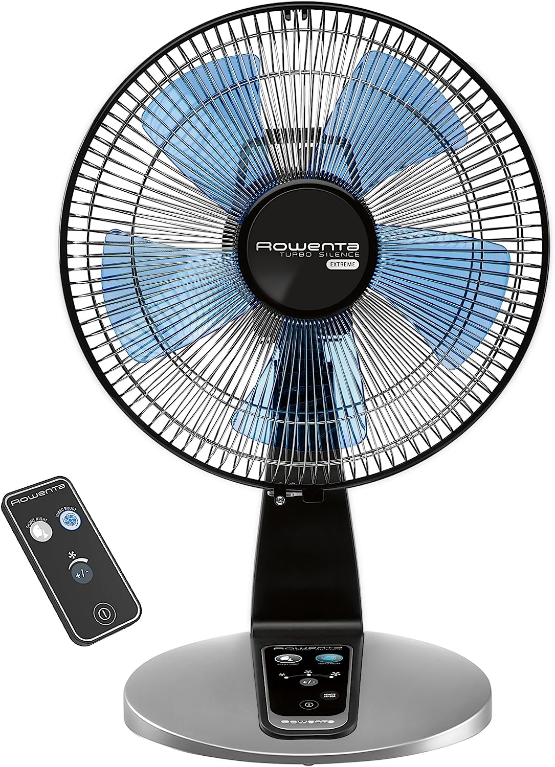Rowenta Turbo Silence Table Fan with Remote 18 Inches Ultra Quiet Fan Oscillating. Portable. 5 Speeds. Indoor VU2660. Black