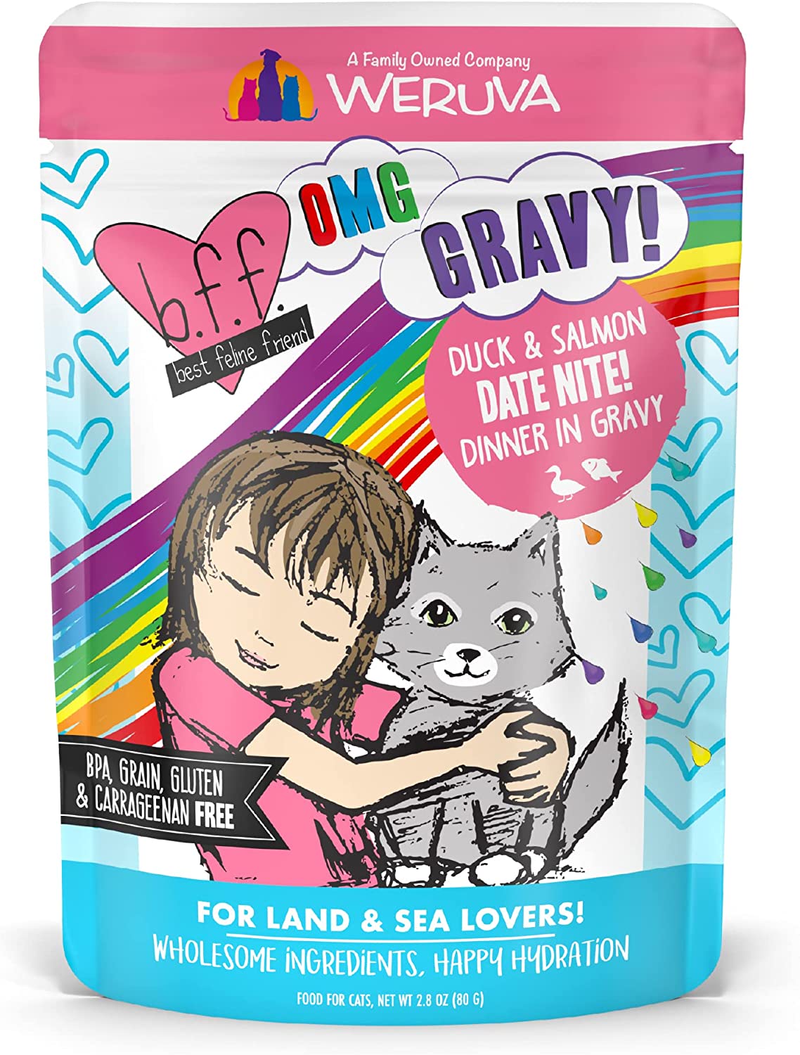 Weruva B.F.F. Omg - Best Feline Friend Oh My Gravy!. Date Nite! With Duck & Salmon In Gravy Cat Food. 2.8Oz Pouch (Pack Of 12)