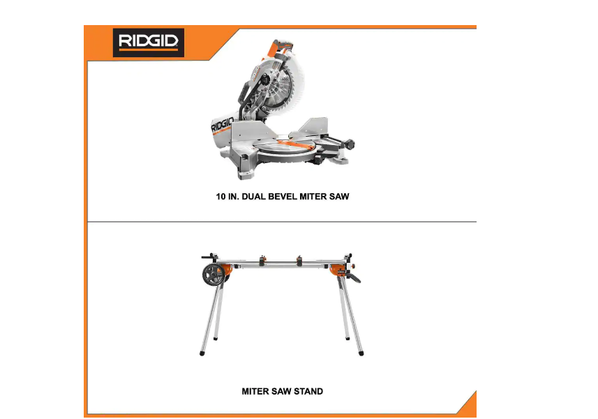 RIDGID Miter Saw R4113 15 Amp 10 in. Dual with LED Cut Line Indicator and Professional Compact Stand